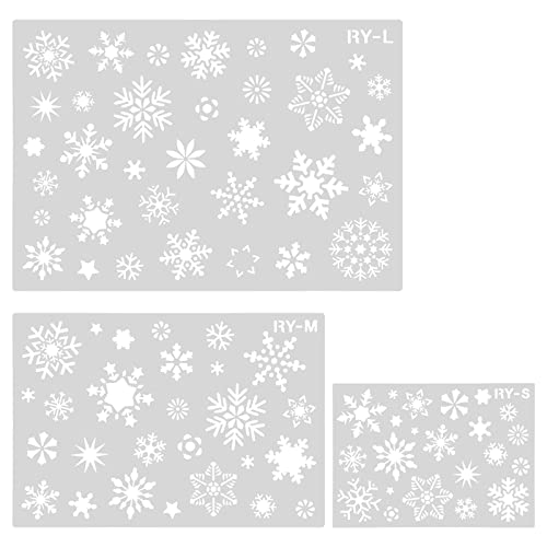 3 Stück Weihnachts Schneeflocken Schablonen, Wiederverwendbar Weihnachts Schablonen Christmas Stencils Snowflake Stencil zum Malen auf Holz Weihnachtsbasteln Karten Fenstern Wand (Größe 3) von KINBOM