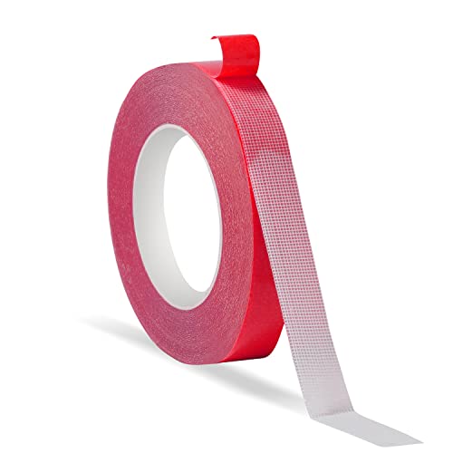 KINBOM 1 Rolle Doppelseitiges Klebeband Strapazierfähig, 15mm x 20 m Klebeband Extra Stark Transparent Doppelseitiges Klebeband Ablösbar Adhesive Tape Double Sided für Wände, Einfache Verwendung, Rot von KINBOM