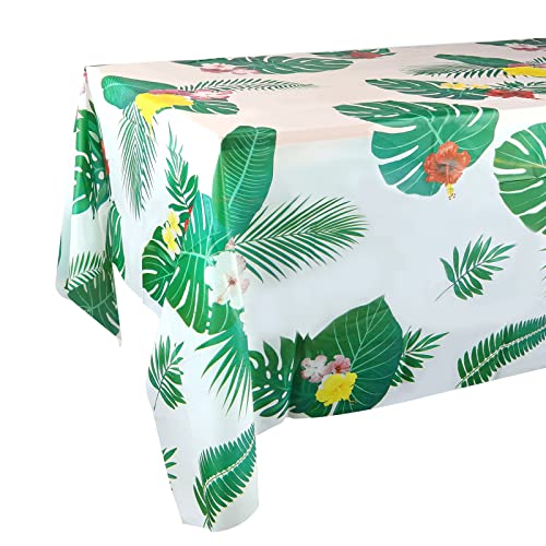 KINBOM 130x220cm Hawaii Party Tischdecke, Kunststoff Luau Tropische Tischdecke Rechteckig Palmblätter Tischdecke Hawaii Tropische Tischdeko für Sommerstrand Geburtstag Cocktailparty Dekorationen von KINBOM