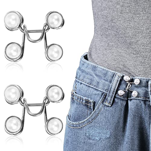 KINBOM 2 Sets Verstellbar Taillenschnallen Verlängerung für Jeans Perlendesign Abnehmbar Jeans Knopf Ohne Nähen Stifte für Lockere Jeans Hosen Taillenverlängerung Knöpf für Instant Button (Weiß) von KINBOM