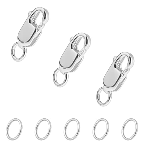 KINBOM 3 Stück Karabinerverschluss mit Biegeringen, 925 Silber Halskettenverschluss Armbandverschluss Set Schmuckverschluss Halskette Verschluss für Halskettenarmband, mit Silbertuch (10x4mm, Silber) von KINBOM