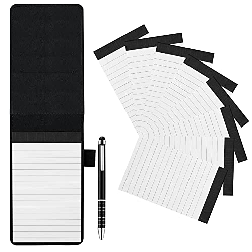 KINBOM Kleiner Leder Notizblock Halter mit 8 Stück 7,6x12,7cm Ersatz-Notizblöcken und einem Metallstift Multifunktionaler Tragbarer Mini Notizblock Notizbuch für Erwachsene Studenten (Schwarz) von KINBOM
