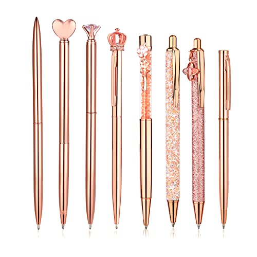 KINBOM Kugelschreiber-Set, 8-teiliges Metall-Kugelschreiber-Set für Frauen, Kristall-Diamant-Stift für Büro-Schreibtisch-Schreibwaren (Roségold) von KINBOM