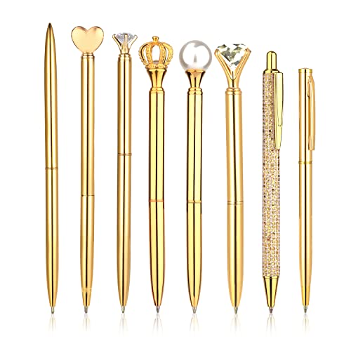 KINBOM Kugelschreiber-Set, 8-teiliges Metall-Kugelschreiber-Set für Frauen, Kristall-Diamant-Stift für Büro-Schreibtisch-Schreibzubehör (Gold) von KINBOM