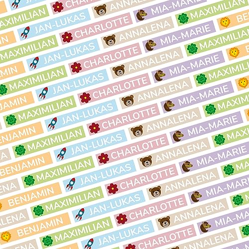 Personalisierte Namensetiketten/Namensaufkleber für Kinder 49x8 mm Matt/Wasserfest/für Schule/Kindergarten/Stiftaufkleber (155 Aufkleber) von KINDER-DRUCKEREI AUFKLEBER | STEMPEL | GRAVUREN