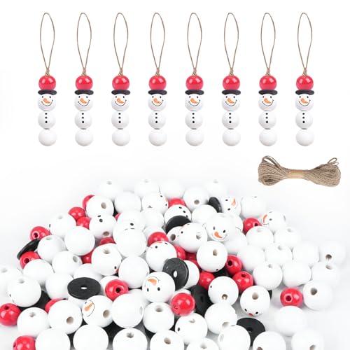 KINDPMA 150pcs Holzperlen mit Gesicht 20mm Schneemann Weihnachts Schneemann Holzperlen Rund Holzkugeln Schneemann Weihnachten Holzperlen für Weihnachtsbaum Schmücken (Roter Stil) von KINDPMA