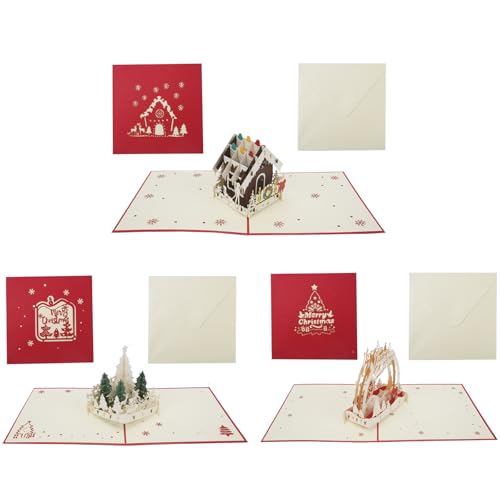 KINDPMA 3 Stück Weihnachtskarten mit Umschlag Set 3D Karten Weihnachten Grußkarten Weihnachtskarten Pop Up Set Klappkarten für Weihnachten (Weihnachtshaus, Weihnachtswald, Weihnachtsschloss) von KINDPMA