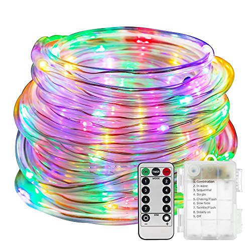 KINGCOO 100LED Lichterschlauch Seil Lichter, Wasserdichte 33ft/10M 8 Modi Batteriebetriebene Streifen Fee Lichterketten für Innen/Außen Garten Weihnachten Dekolicht(Mehrfarbig) von KINGCOO