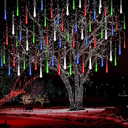 2St Meteorschauer Lichterkette,KINGCOO Meteorschauer Fallende Regen Lichter 30cm 8 Tubes 192LEDs Wasserdichte Schneefall Lichterkette für Garten Hochzeit Party Weihnachten Dekoration (Mehrfarbig) von KINGCOO