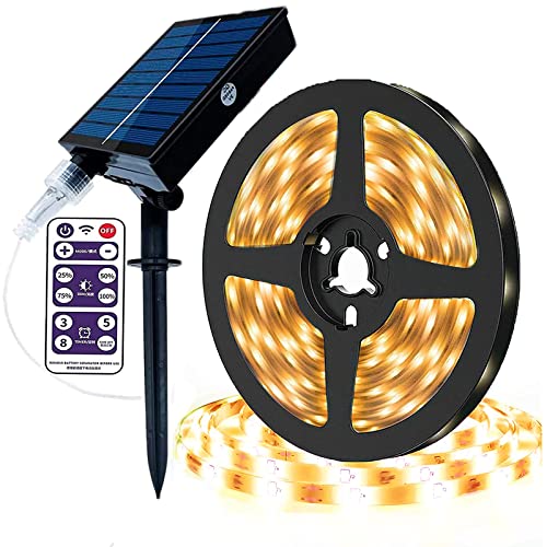 KINGCOO 300Led Streifen Solarleuchten, Wasserdicht 5M Seilleuchten Lichtschläuche Solar Band Lichterketten mit Fernbedienung für Außen Innen Garten Weihnachten Hochzeit Party (Warmweiß) von KINGCOO