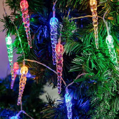 80LED Eiszapfen Lichterkette Außen und Innen,KINGCOO Wasserdicht 10M LED Eiszapfen Rohr Meteorschauer Lichter Batteriebetrieben für Balkon Party Haus Garten Weihnachtsbeleuchtung Deko (10M Mehrfarbig) von KINGCOO