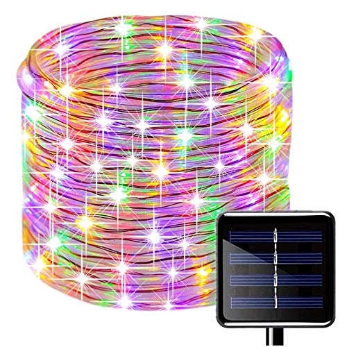 KINGCOO 100LEDs Schlauch Lichterkette, IP55 Wasserdicht 39ft/12m Solarlichterkette Röhrenlicht Seil Kupferdraht Weihnachtsbeleuchtung Lichter für Hochzeit Garden Party Außenlichterkette (Mehrfarbig) von KINGCOO