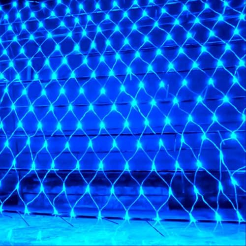 KINGCOO 192LED Lichternetz Lichterkette, Wasserdichte Batteriebetriebene Netzlicht Mesh Lichtervorhang Leuchten für Garten Außen Innen Weihnachten Hochzeit Party Wand Dekor (Blau, 3x2M) von KINGCOO