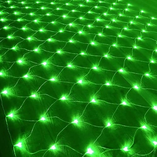 KINGCOO 192LED Lichternetz Lichterkette, Wasserdichte Batteriebetriebene Netzlicht Mesh Lichtervorhang Leuchten für Garten Außen Innen Weihnachten Hochzeit Party Wand Dekor (Grün, 3x2M) von KINGCOO