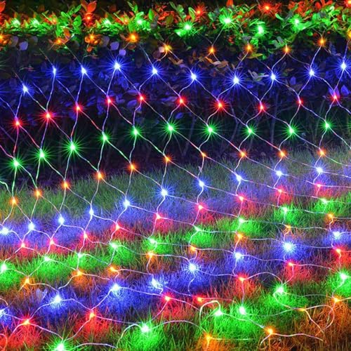 KINGCOO 192LED Lichternetz Lichterkette, Wasserdichte Batteriebetriebene Netzlicht Mesh Lichtervorhang Leuchten für Garten Außen Innen Weihnachten Hochzeit Party Wand Dekor (Mehrfarbig, 3x2M) von KINGCOO