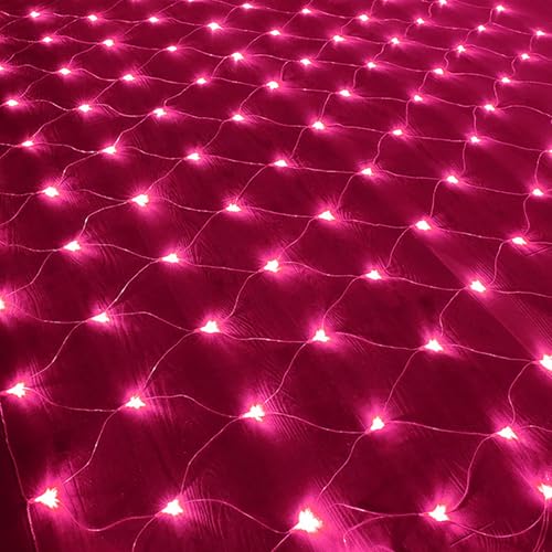 KINGCOO 192LED Lichternetz Lichterkette, Wasserdichte Batteriebetriebene Netzlicht Mesh Lichtervorhang Leuchten für Garten Außen Innen Weihnachten Hochzeit Party Wand Dekor (Rosa, 3x2M) von KINGCOO