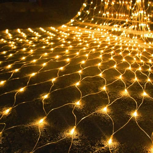 KINGCOO 192LED Lichternetz Lichterkette, Wasserdichte Batteriebetriebene Netzlicht Mesh Lichtervorhang Leuchten für Garten Außen Innen Weihnachten Hochzeit Party Wand Dekor (Warmweiß, 3x2M) von KINGCOO