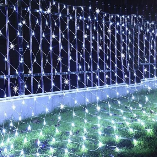 KINGCOO 192LED Lichternetz Lichterkette, Wasserdichte Batteriebetriebene Netzlicht Mesh Lichtervorhang Leuchten für Garten Außen Innen Weihnachten Hochzeit Party Wand Dekor (Weiß, 3x2M) von KINGCOO