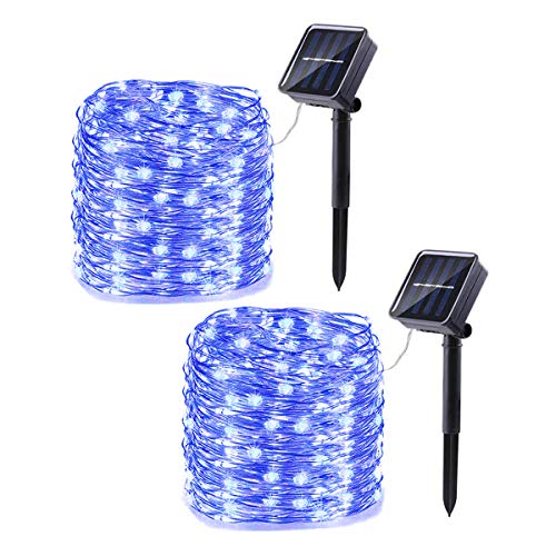 2 Stück Solar Kupfer Lichterketten,KINGCOO 33ft 100LED 8 Modi Solar Lichterketten,Wasserdichte Kupferdraht Lichter für Patio Rasen Garten Party Hochzeit Weihnachtsdekoration (Blau) von KINGCOO