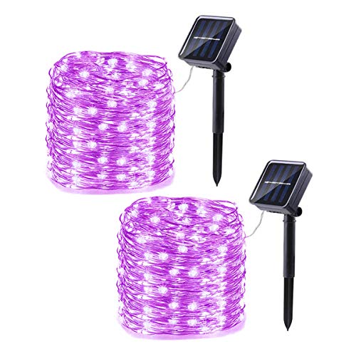 KINGCOO 2 Stück Solar Kupfer Lichterketten, 33ft 100LED 8 Modi Solar Lichterketten,Wasserdichte Kupferdraht Lichter für Patio Rasen Garten Party Hochzeit Weihnachtsdekoration (Lila) von KINGCOO