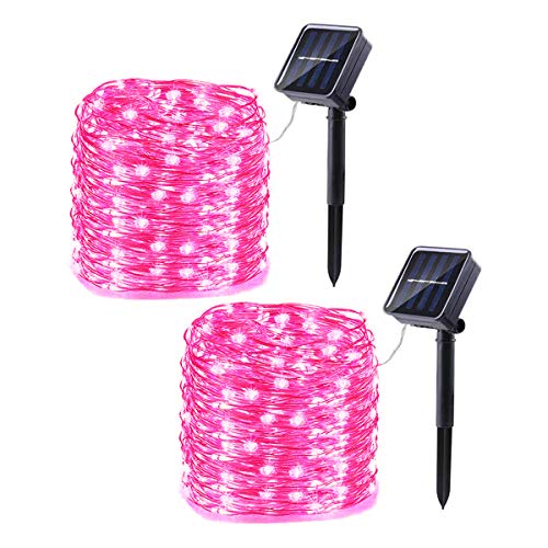 2 Stück Solar Kupfer Lichterketten,KINGCOO 33ft 100LED 8 Modi Solar Lichterketten,Wasserdichte Kupferdraht Lichter für Patio Rasen Garten Party Hochzeit Weihnachtsdekoration (Rosa) von KINGCOO