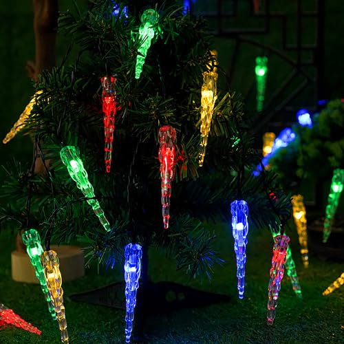 KINGCOO 20LED Eiszapfen Lichterkette Außen und Innen, Wasserdicht 5M LED Solar Eiszapfenleuchten Rohr Lichter für Balkon Party Garten Haus Weihnachtsbeleuchtung Deko (Mehrfarbig) von KINGCOO