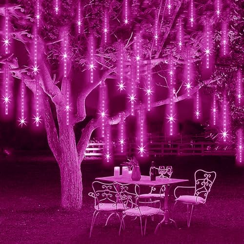 KINGCOO 240LED Meteorschauer Lichterketten Garten, Wasserdicht 30cm 10 Tubes Fallende Regentropfen Solarleuchten Lichtschläuche für Innen Außen Party Hochzeit Weihnachtsbaum Home Dekoration (Rosa) von KINGCOO