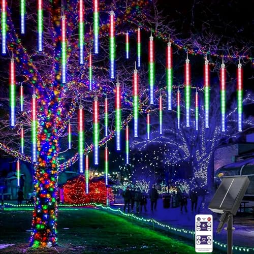 KINGCOO 240LED Meteorschauer Lichterketten Garten, Wasserdicht 30cm 10 Tubes Fallende Regentropfen Solarleuchten Lichtschläuche für Innen Außen Party Hochzeit Weihnachtsbaum Home Dekoration (Farbe) von KINGCOO