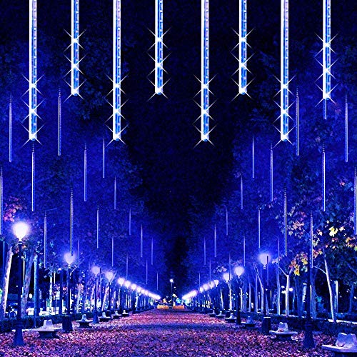 KINGCOO 2St Meteorschauer Lichterkette, Meteorschauer Fallende Regen Lichter 30cm 8 Tubes 192LEDs Wasserdichte Schneefall Lichterkette für Garten Hochzeit Party Weihnachten Dekoration (Blau) von KINGCOO