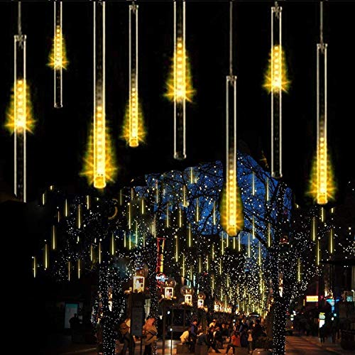 2St Meteorschauer Lichterkette,KINGCOO Meteorschauer Fallende Regen Lichter 30cm 8 Tubes 192LEDs Wasserdichte Schneefall Lichterkette für Garten Hochzeit Party Weihnachten Dekoration (Warmweiß) von KINGCOO