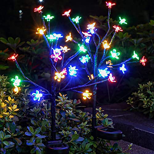 KINGCOO 2Stück Solarleuchte Blumen für Außen, Wasserdicht 20LED Pfirsichblüte Kirschblüte Lichterkette Solar Pfahllichter Beleuchtung für Garten Hof Hochzeit Party Weihnachten Deko(Mehrfarbig) von KINGCOO