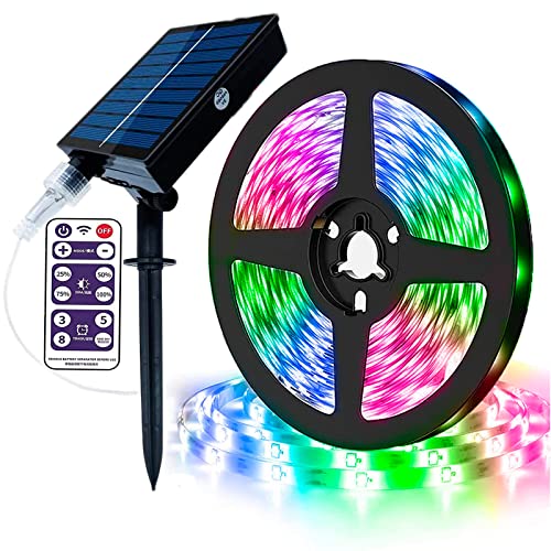 KINGCOO 300Led Streifen Solarleuchten, Wasserdicht 5M Seilleuchten Lichtschläuche Solar Band Lichterketten mit Fernbedienung für Außen Innen Garten Weihnachten Hochzeit Party (Mehrfarbig) von KINGCOO