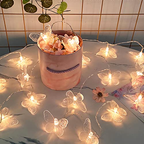 KINGCOO 3M 20LED Warmweiß Schmetterling Lichterkette Batteriebetrieben Innenbeleuchtung Fee dekorative Lampe für Schlafzimmer Party Geburtstag Sommer Garten Hochzeit Weihnachten Dekoration von KINGCOO