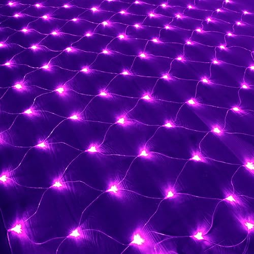 KINGCOO 96LED Lichternetz Lichterkette, Wasserdichte Batteriebetriebene Netzlicht Mesh Lichtervorhang Leuchten für Garten Außen Innen Weihnachten Hochzeit Party Wand Dekor (Lila, 1.5x1.5M) von KINGCOO