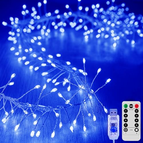 KINGCOO Feuerwerk Lichterkette Außen Innen, 12M 400LED USB Kupferdraht Cluster Lichter 8Modi mit Timer Fernbedienung für Schlafzimmer Hochzeit Party Weihnachten DIY Décor (Blau) von KINGCOO