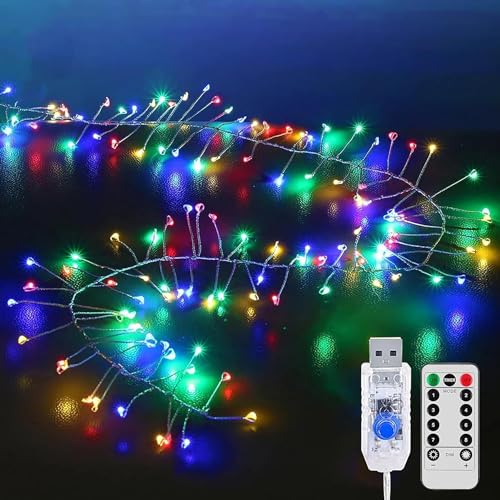 KINGCOO Feuerwerk Lichterkette Außen Innen, 12M 400LED USB Kupferdraht Cluster Lichter 8Modi mit Timer Fernbedienung für Schlafzimmer Hochzeit Party Weihnachten DIY Décor (Mehrfarbig) von KINGCOO