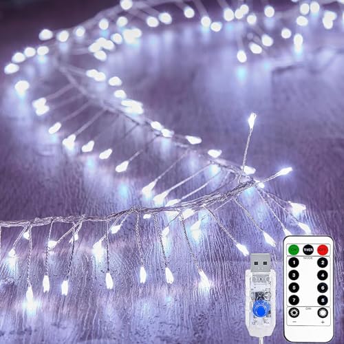 KINGCOO Feuerwerk Lichterkette Außen Innen, 12M 400LED USB Kupferdraht Cluster Lichter 8Modi mit Timer Fernbedienung für Schlafzimmer Hochzeit Party Weihnachten DIY Décor (Weiß) von KINGCOO