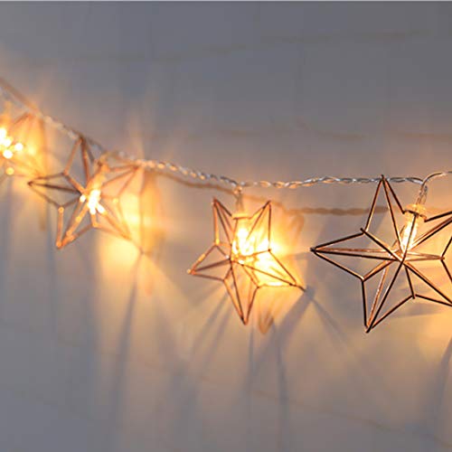 KINGCOO Geometrische Metall Lichterkette, 20LED Rose Gold Vintage Lampenschirm Metall Polygon Laterne Käfig Dekorative Lichterkette Batteriebetriebene für Wohnzimmer Party Hochzeit Garten (Polaris) von KINGCOO