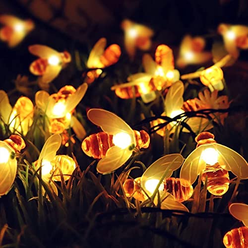 KINGCOO Honigbiene Schnur Lichter Außen, Wasserdicht 30 Led Bumble Bee Form Solarbetriebene Lichterkette String Lichter für Garten Sommer Party Hochzeit Weihnachten Dekoration (Warmweiß) von KINGCOO