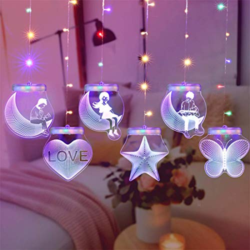 KINGCOO LED Lichtervorhang 3D Illusion Nachtlampe, USB Hängende Fenster Vorhang Eis Streifen Dekorative Lichterkette für Innen Schlafzimmer Halloween Weihnachten Hochzeit Party Dekor (Bunt) von KINGCOO