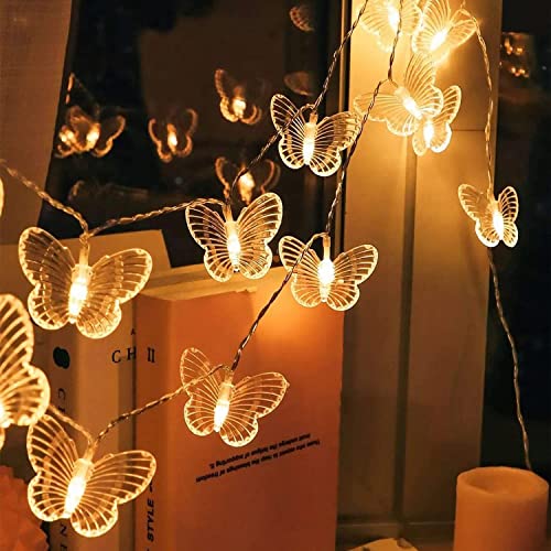 KINGCOO LED Schmetterling Lichterkette Batteriebetrieben Dekoleuchte für Außen Innen Zuhause Geburtstag Sommer Garten Hochzeit Party Weihnachten Dekor (6M 40LED Schmetterling Warmweiß) von KINGCOO