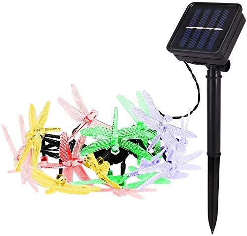 Libelle Schnur Lichter Solarleuchten Außen,KINGCOO Wasserdicht 20ft 30LED 8 Modus Solar Lichterketten für Haus Terrasse Garten Party Hochzeit Weihnachtsbeleuchtung Dekorationen (Mehrfarbig) von KINGCOO