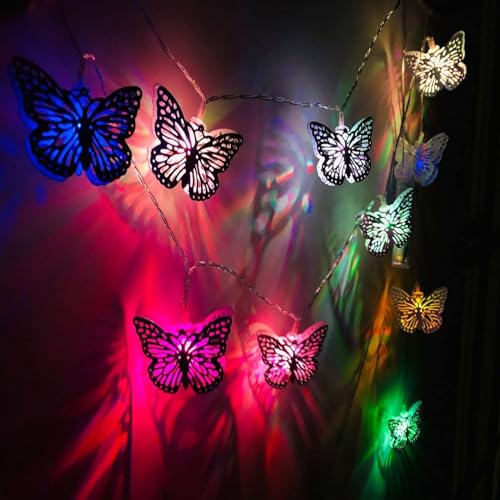 KINGCOO Metall Schmetterling Lichterkette, 3M 20LED Schmetterling Batteriebetrieben Fee Stimmung Dekoleuchte für Außen Innen Zuhause Garten Hochzeit Party Weihnachten Sommerbeleuchtung (Mehrfarbig) von KINGCOO