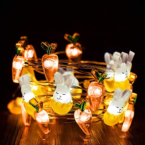 KINGCOO Ostern Nachtlicht Dekorative Lichter, 30LED Warmweiß Kaninchen Hase Kupferdraht Lichterkette Batteriebetrieben für Ostern Show Schlafzimmer Wand Balkon Garten DIY Pary Home Decor (Rettich) von KINGCOO