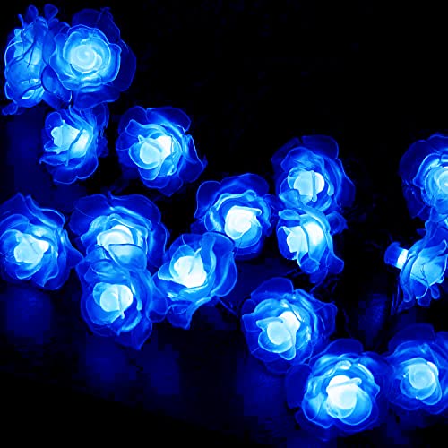 KINGCOO Rosen Blume Lichterketten Garten, Wasserdicht 20LED Blumen Girlande Party Solar Fee Lichter Außerlichterkette für Verlobung Valentinstag Hochzeit Innen Weihnachtsdeko (Blau) von KINGCOO