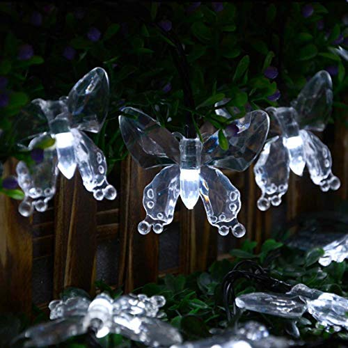 Schmetterling Lichterketten,KINGCOO Wasserdichte 16FT 20LED Butterfly Solar Lampe Dekorative Leuchten für Party Hochzeit Garten Veranda Balkon Weihnachtsfee Beleuchtung Dekorationen (Weiß) von KINGCOO