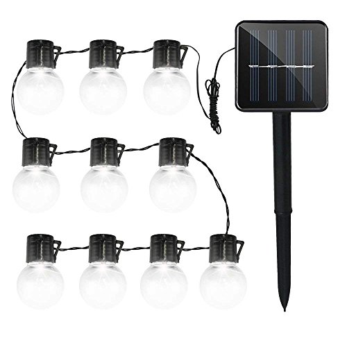 KINGCOO Solar Birnen Lichterketten, Wasserdicht 10 LED Klar Globe Kugel Glühbirne Lichterketten für Innen und Außen,Garten,Weihnachtsdekoration Beleuchtung (Weiß) von KINGCOO