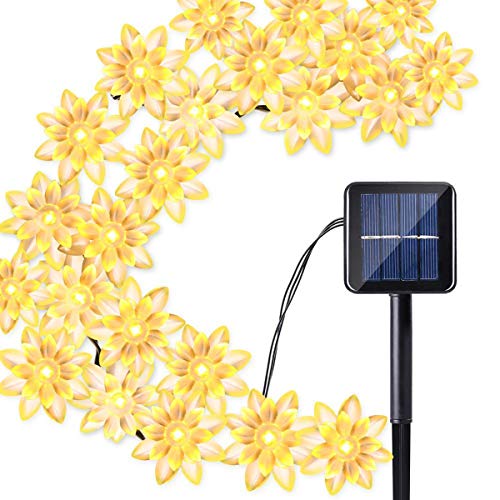 Solar Blume Außenlichterkette,KINGCOO Wasserdicht 23FT 50LED Lotus Blume Solar Lichterketten mit 8 Modus Weihnachtsbeleuchtung für Garten Hochzeit Party Dekoration (Warmweiß) von KINGCOO