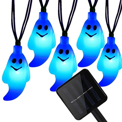 KINGCOO Solar Geist Lichterkette, Wasserdichtes 16ft/4.8M 20LED Solar Halloween Dekoration Feenhafte Schnur Lichter für Außen Weihnachtspatio Pfad Garten Party Landschaft(Blau) von KINGCOO