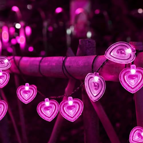 KINGCOO Solar Herz Lichtschlauch Lichterketten Außen, Wasserdichte 20LED Solar Lichterketten Herzform für Zuhause Garten Weihnachten Hochzeit Valentinstag Ambiente Beleuchtung Dekoration (Rosa) von KINGCOO